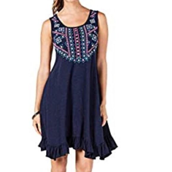Style & Co. Petite Embroidered Ruffle-Hem Dress PS - Picture 1 of 5